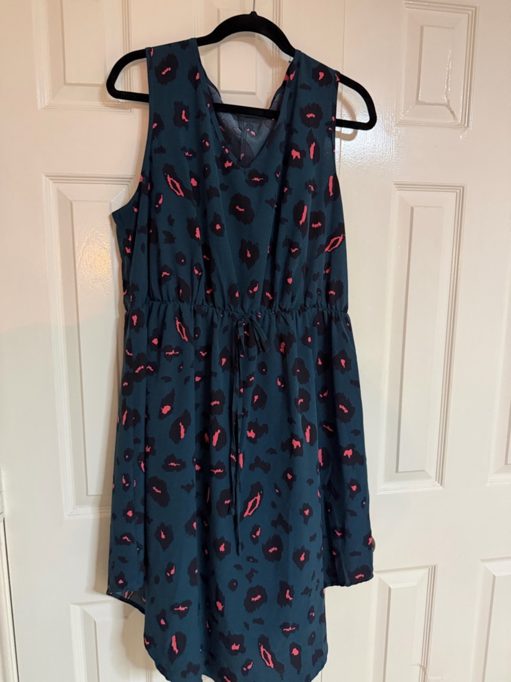 SHEIN Teal Casual Sleeveless Dress with Pink Leopard Print